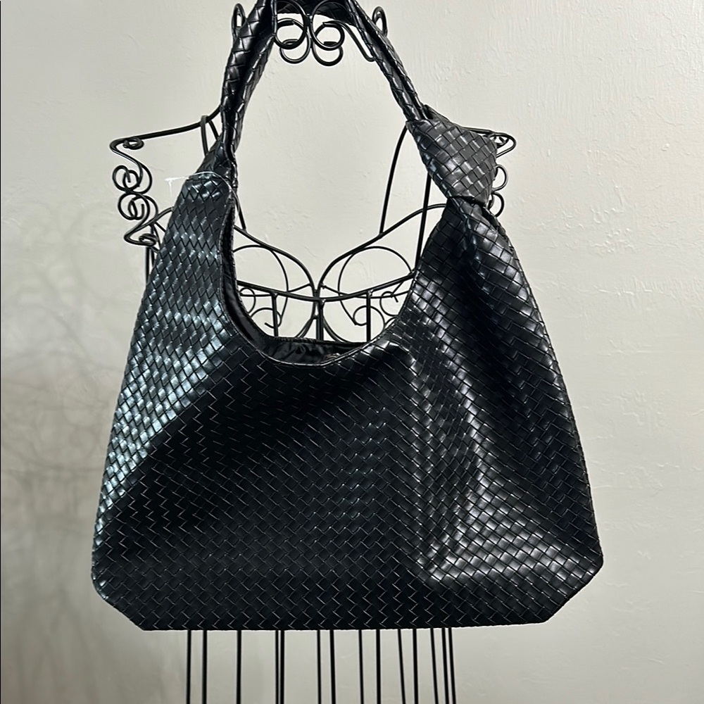Elegant Black Woven Tote Bag